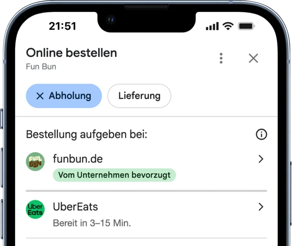Google Maps zeigt funbun.de bevorzugt